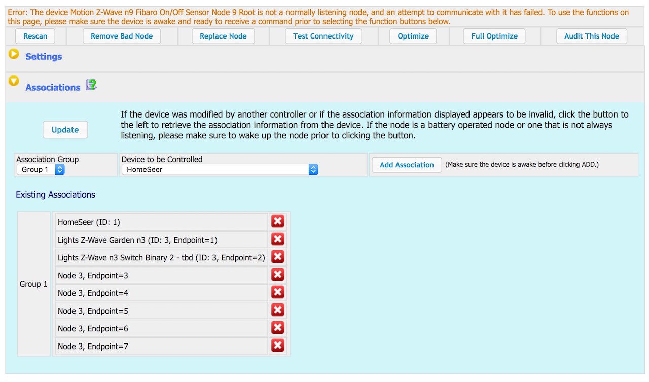 HS Fibaro Motion Zwave associations