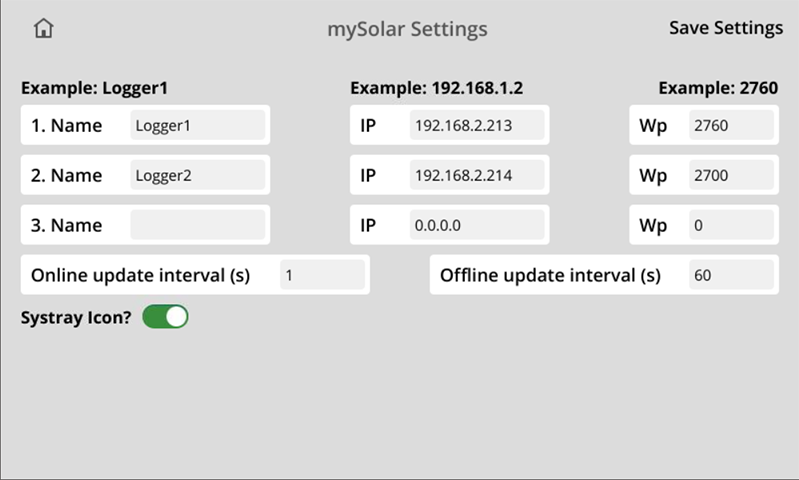 Settings page