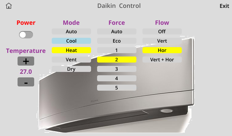 The controls on my daikin app