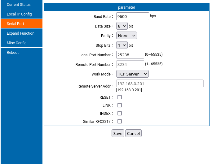 USR-TCP232-T2 serial configuration